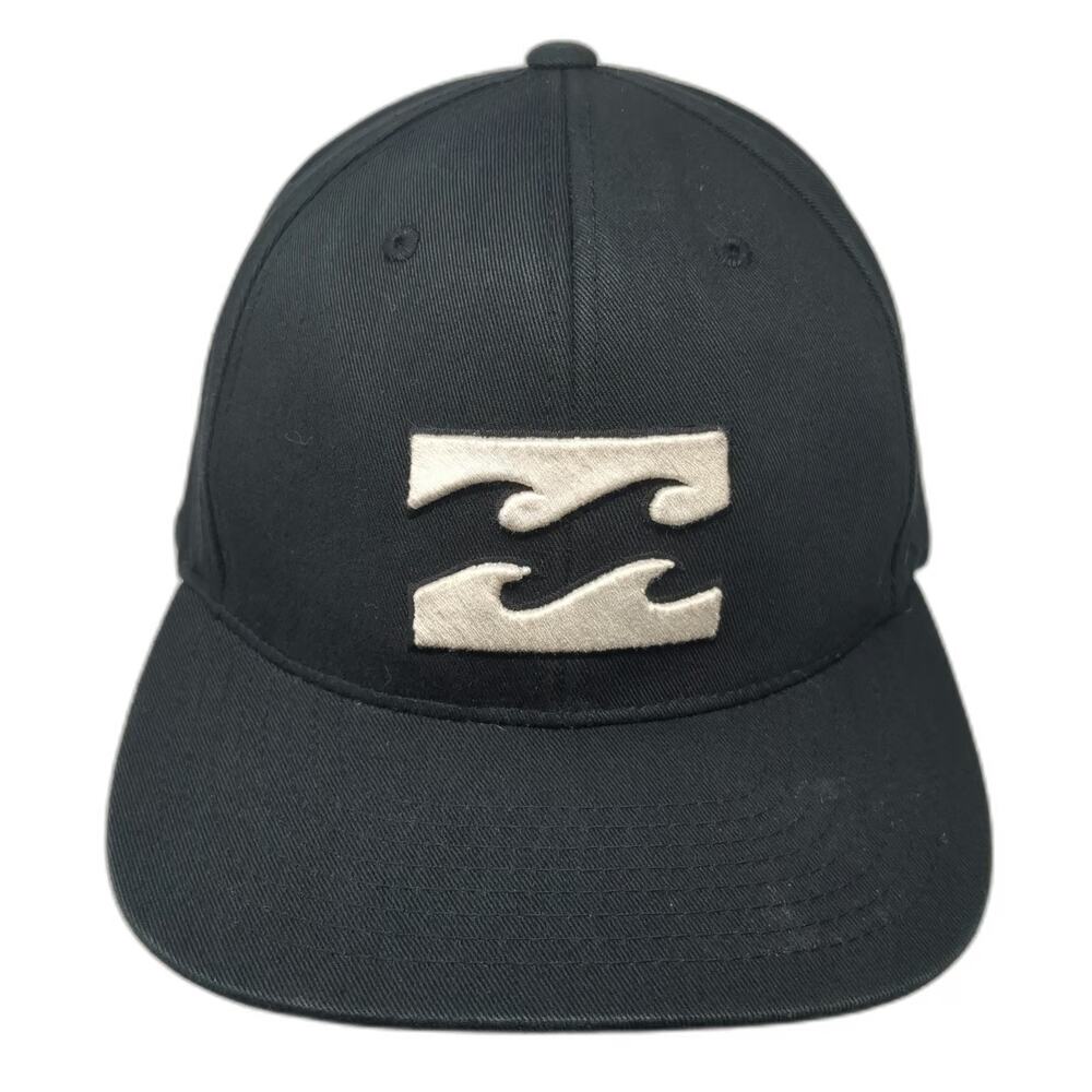 Billabong Snapback Black One Size Flat Brim Hat Embroidered Wave Logo Cotton